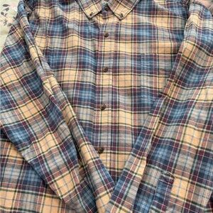 Casual Plaid Button-Down Shirt - Blue and Tan